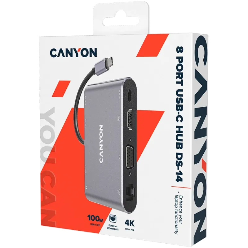 CANYON hub DS-14 8in1 4k USB-C Dark Grey - 1
