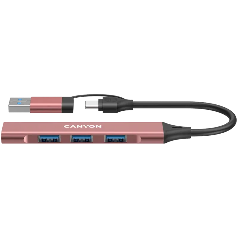 CANYON hub DS-02 4in1 USB-A/C Pink - 1