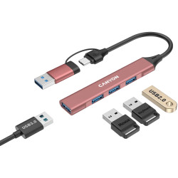 CANYON hub DS-02 4in1 USB-A/C Pink - 4