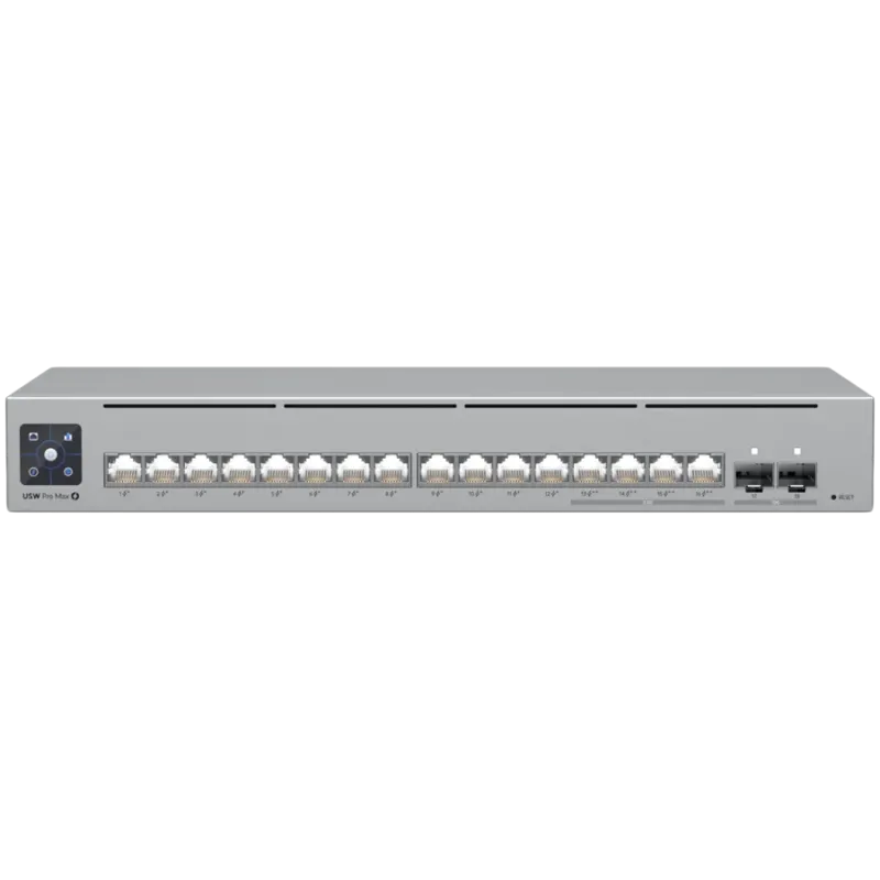 Ubiquiti 16-port, Layer 3 Etherlighting switch with 2.5 GbE, PoE++ output, and versatile mounting options, 4x 2.5 GbE PoE++ port