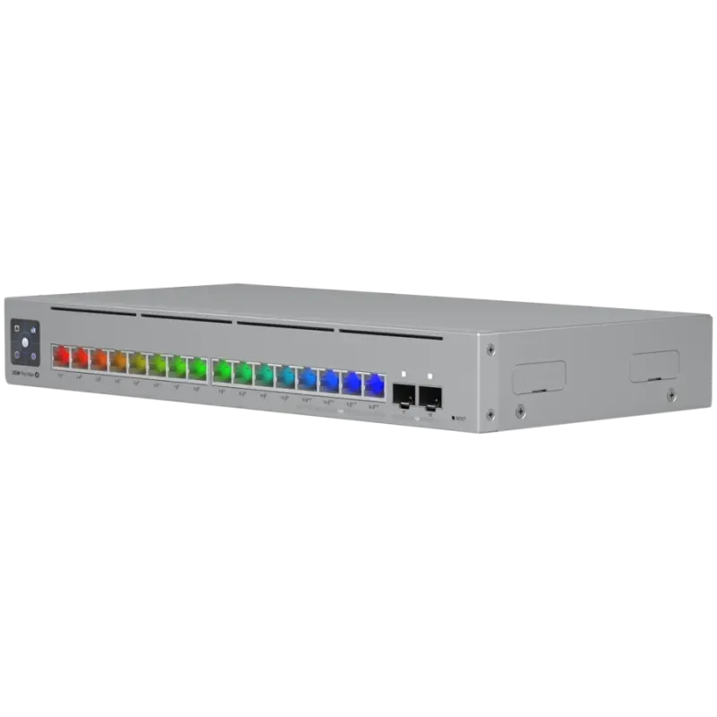 Ubiquiti 16-port, Layer 3 Etherlighting switch with 2.5 GbE, PoE++ output, and versatile mounting options, 4x 2.5 GbE PoE++ port