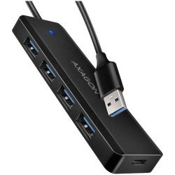 AXAGON HUE-C1A 4x USB3.2 Gen 1 Travel hub, USB-C power IN, w. 20cm Type-A cable - 1