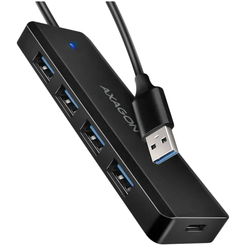 AXAGON HUE-C1A 4x USB3.2 Gen 1 Travel hub, USB-C power IN, w. 20cm Type-A cable - 1