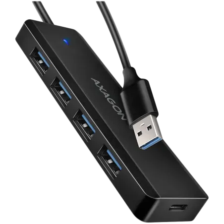 AXAGON HUE-C1A 4x USB3.2 Gen 1 Travel hub, USB-C power IN, w. 20cm Type-A cable - 1