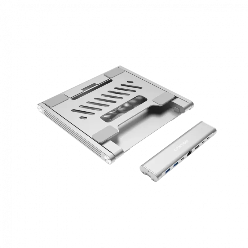 Canyon Laptop stands with hub, TYPE C F to HDMI2.0+2USB3.0+USBC3.0+RJ45+PD, TYEP C TO C cable 1m white with Emarker: HUSB332A, M