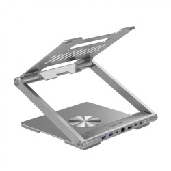Canyon Laptop stands with hub, TYPE C F to HDMI2.0+2USB3.0+USBC3.0+RJ45+PD, TYEP C TO C cable 1m white with Emarker: HUSB332A, M