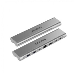 Canyon Laptop stands with hub, TYPE C F to HDMI2.0+2USB3.0+USBC3.0+RJ45+PD, TYEP C TO C cable 1m white with Emarker: HUSB332A, M