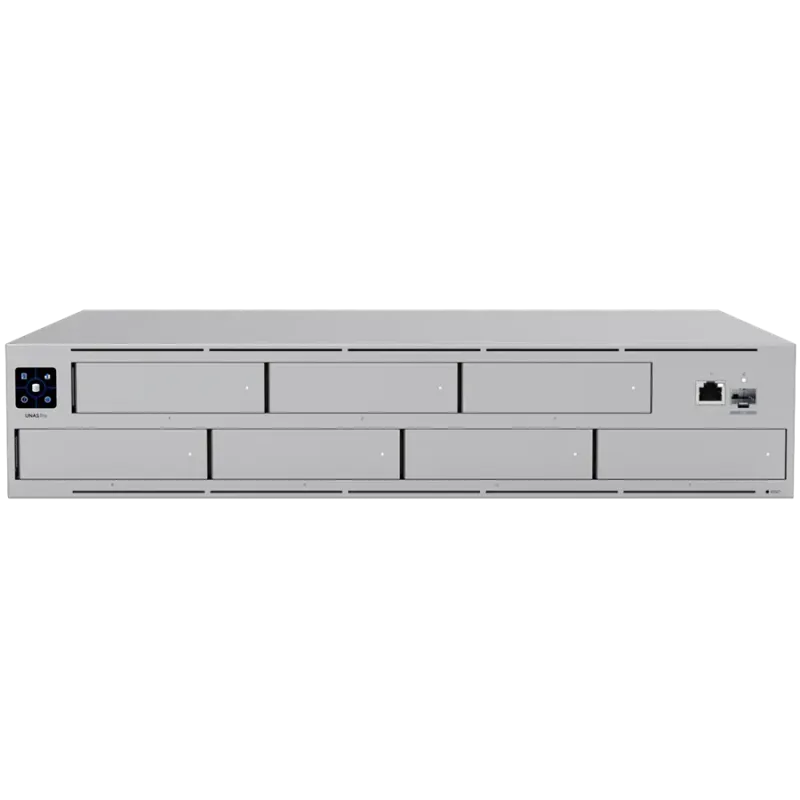 Ubiquiti UNAS-Pro-EU 2U rack-mount NAS with (7) 2.5/3.5" drive bays and 10 Gbps performance designed for large-scale file storag