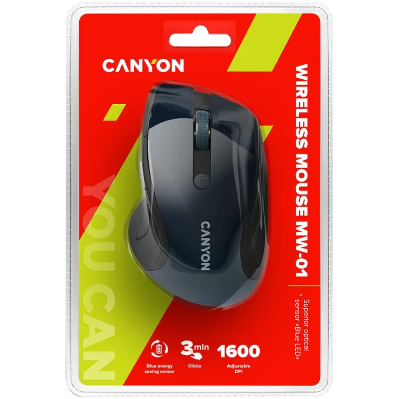 CANYON 2.4Ghz wireless mouse, optical tracking - blue LED, 6 buttons, DPI 1000/1200/1600, Blue Gray pearl glossy - 1