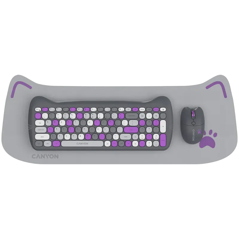CANYON HSET-W6 EN Keyboard+Mouse Kitty Edition AAA+АА Wireless Violet - 1