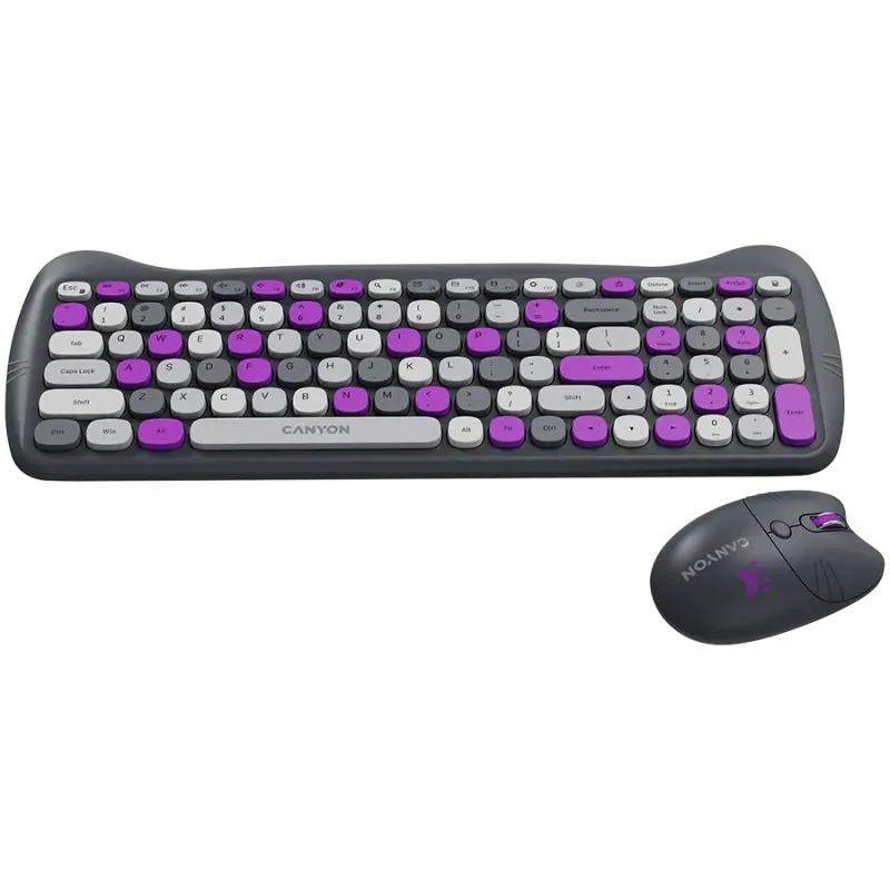 CANYON HSET-W6 EN Keyboard+Mouse Kitty Edition AAA+АА Wireless Violet - 1