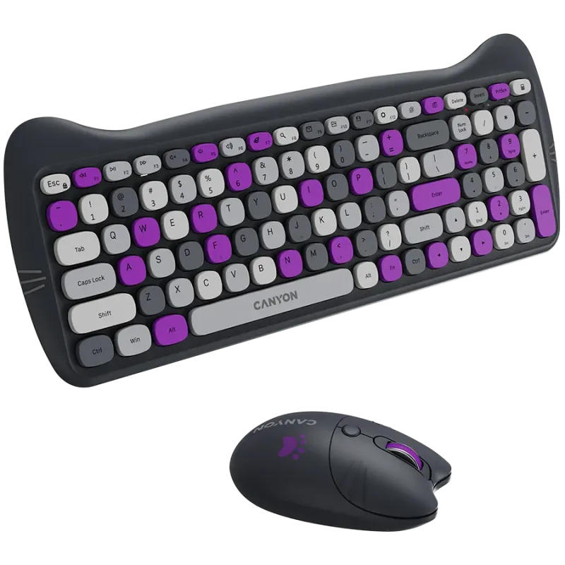 CANYON HSET-W6 EN Keyboard+Mouse Kitty Edition AAA+АА Wireless Violet - 1