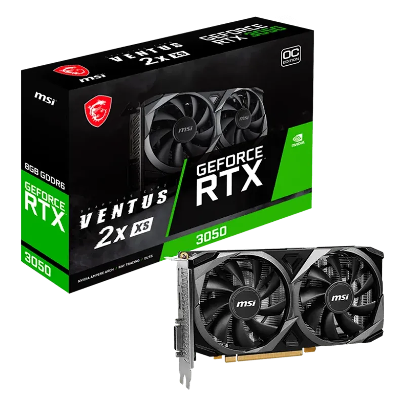 MSI Video Card Nvidia GeForce RTX 3050 VENTUS 2X XS 8G OC, 8GB GDDR6, 128bit, Boost: 1807 MHz, 2560 CUDA Cores, PCIe 4.0, 1x DP 