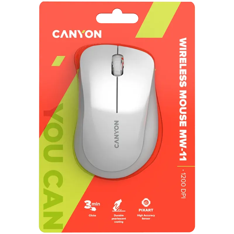 CANYON MW-11, 2.4 GHz Wireless mouse ,with 3 buttons, DPI 1200, Battery:AAA*2pcs ,pearl white grey67*109*38mm 0.063kg - 1