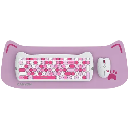 CANYON HSET-W6 EN Keyboard+Mouse Kitty Edition AAA+АА Wireless Pink - 1