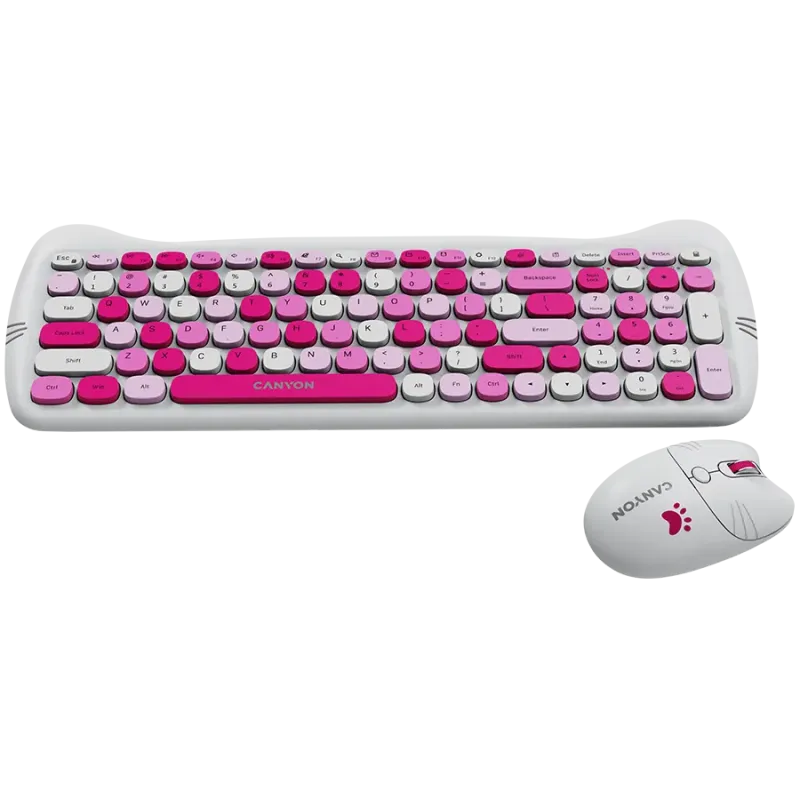 CANYON HSET-W6 EN Keyboard+Mouse Kitty Edition AAA+АА Wireless Pink - 1