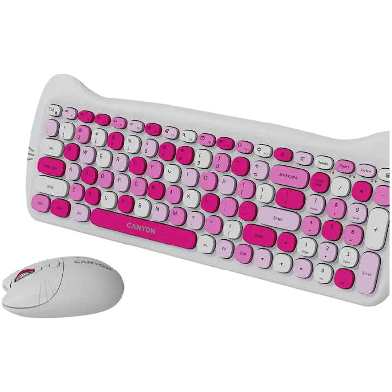 CANYON HSET-W6 EN Keyboard+Mouse Kitty Edition AAA+АА Wireless Pink - 1
