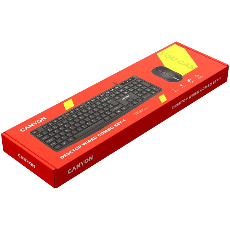 CANYON USB standard KB, water resistant BG layout bundle with optical 3D wired mice 1000DPI black - 1