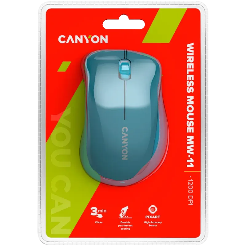 CANYON MW-11, 2.4 GHz Wireless mouse ,with 3 buttons, DPI 1200, Battery:AAA*2pcs ,Blue67*109*38mm 0.063kg - 1