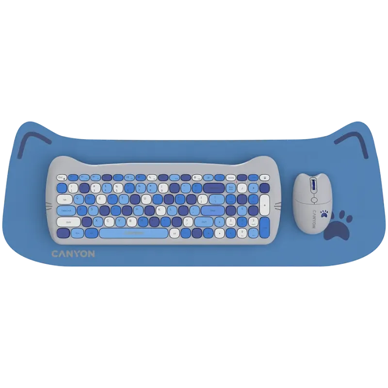 CANYON HSET-W6 EN Keyboard+Mouse Kitty Edition AAA+АА Wireless Blue - 1