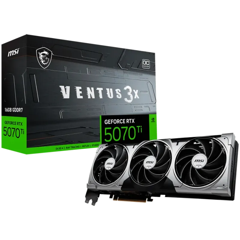 MSI Video Card Nvidia GeForce RTX 5070 Ti 16G VENTUS 3X OC (16GB GDDR7/256bit, PCI-E Gen5, 3x DP 2.1, 1x HDMI 2.1, 1x 16-pin Pow