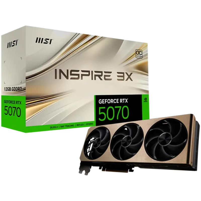 MSI Video Card Nvidia GeForce RTX 5070 12G INSPIRE 3X OC, 12GB GDDR7, 192bit, Effective Memory Clock: 28000MHz, Boost: 2557 MHz,