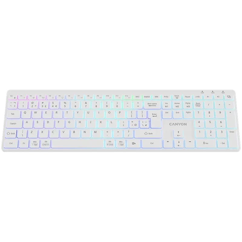 CANYON keyboard HKB-W11 UK/US RGB Dual Mode Wireless White - 1