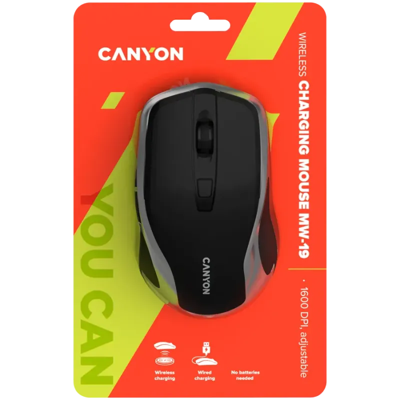 CANYON MW-19, 2.4GHz Wireless Rechargeable Mouse with Pixart sensor, 6keys, Silent switch for right/left keys,Add NTCDPI: 800/12