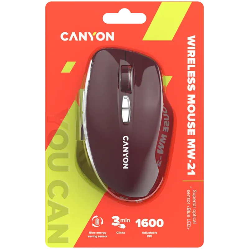 CANYON mouse MW-21 BlueLED 7buttons Wireless Burgundy Red - 1