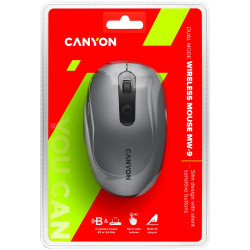 CANYON MW-9, 2 in 1 Wireless optical mouse with 6 buttons, DPI 800/1000/1200/1500, 2 mode(BT/ 2.4GHz), Battery AA*1pcs, Grey, 65