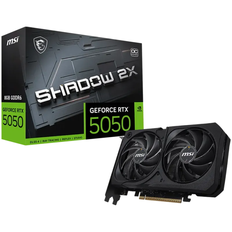 MSI Video Card NVIDIA GeForce RTX 5050 8G SHADOW 2X OC, 8GB GDDR6, 128-bit, 2602 MHz Boost, 2560 CUDA Cores, PCIe 5.0 (x8), 3x D