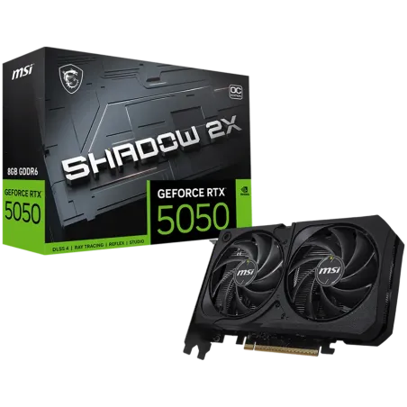 MSI Video Card NVIDIA GeForce RTX 5050 8G SHADOW 2X OC, 8GB GDDR6, 128-bit, 2602 MHz Boost, 2560 CUDA Cores, PCIe 5.0 (x8), 3x D