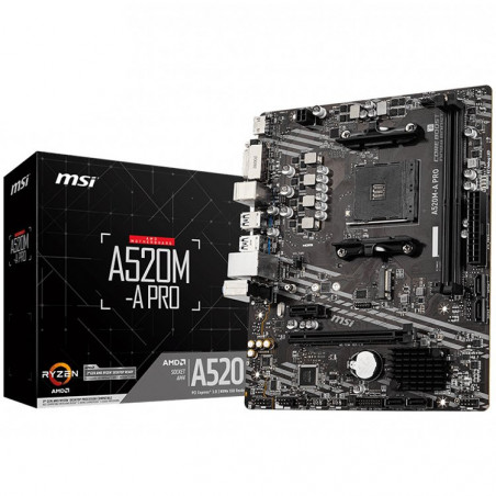 MSI Main Board Desktop A520M-A PRO (A520, AM4, 2xDDR4, 1x PCI-E 3.0 x16 slot,1x M.2 slot,4x USB 3.2 Gen1,2x USB 2.0,1x HDMI,1x D