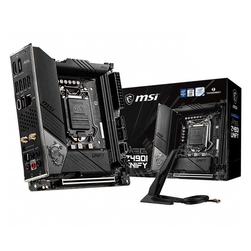 MSI MEG Z490I UNIFY,m-ITX,Socket 1200,Intel Z490 Chipset,2 DIMMs,Dual Channel DDR4 up to 5000(OC)MHz,1x PCIe 3.0 x16 slot,2x M.2