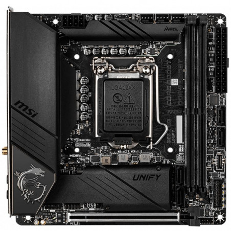 MSI MEG Z490I UNIFY,m-ITX,Socket 1200,Intel Z490 Chipset,2 DIMMs,Dual Channel DDR4 up to 5000(OC)MHz,1x PCIe 3.0 x16 slot,2x M.2