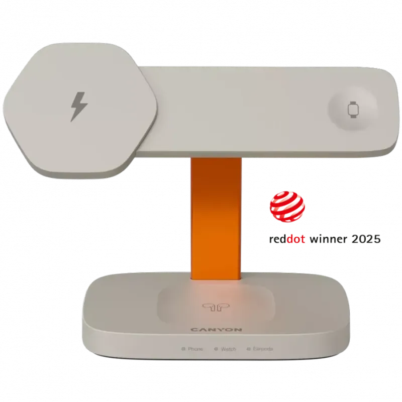 CANYON Wireless Charging Station Hexagon 310 3in1 LightGrey/Orange - 1