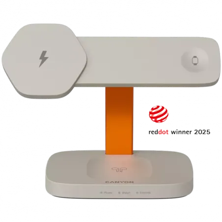 CANYON Wireless Charging Station Hexagon 310 3in1 LightGrey/Orange - 1