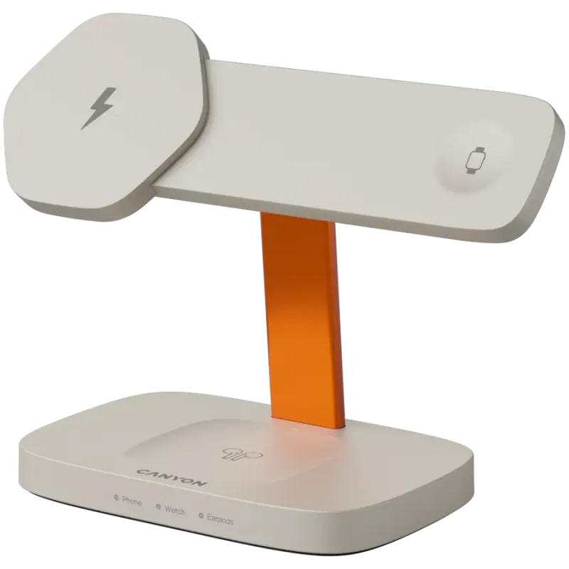 CANYON Wireless Charging Station Hexagon 310 3in1 LightGrey/Orange - 1