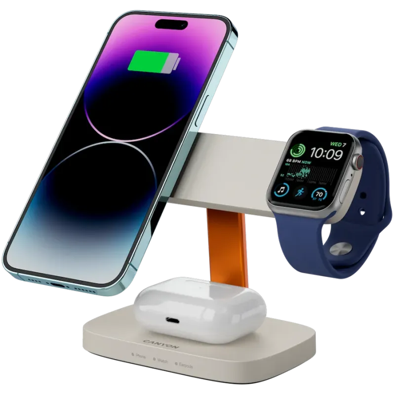 CANYON Wireless Charging Station Hexagon 310 3in1 LightGrey/Orange - 1