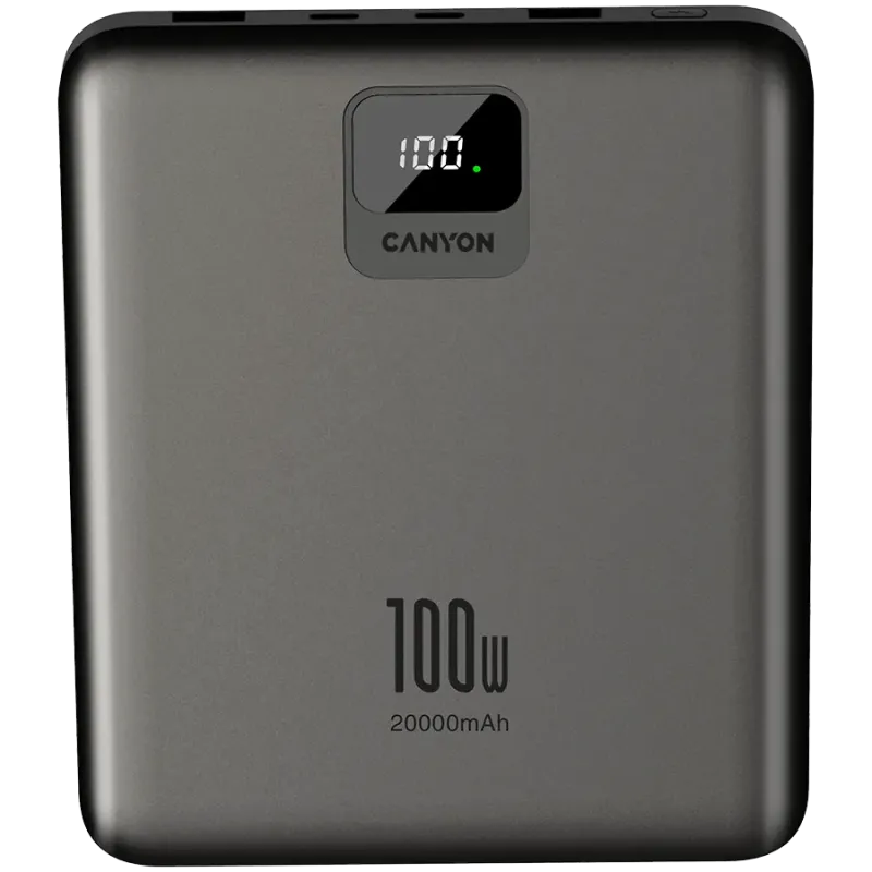 CANYON power bank PB-2008 LED FLAT 20000 mAh PD100W QC3.0 Dark Grey - 1