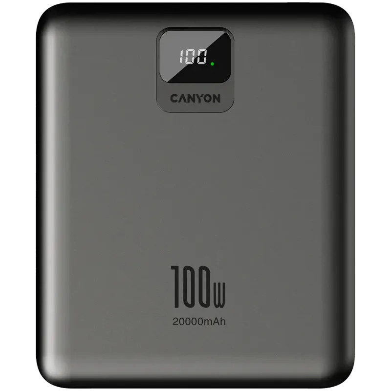 CANYON power bank PB-2008 LED FLAT 20000 mAh PD100W QC3.0 Dark Grey - 1
