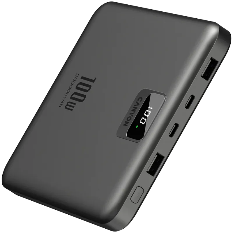 CANYON power bank PB-2008 LED FLAT 20000 mAh PD100W QC3.0 Dark Grey - 1