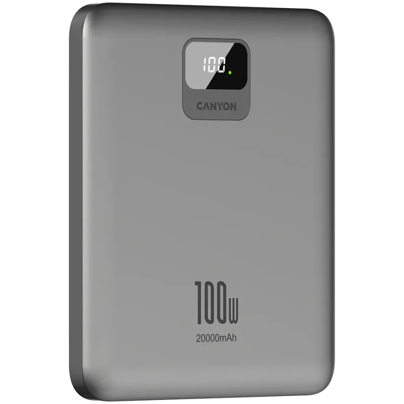CANYON power bank PB-2008 LED FLAT 20000 mAh PD100W QC3.0 Dark Grey - 1