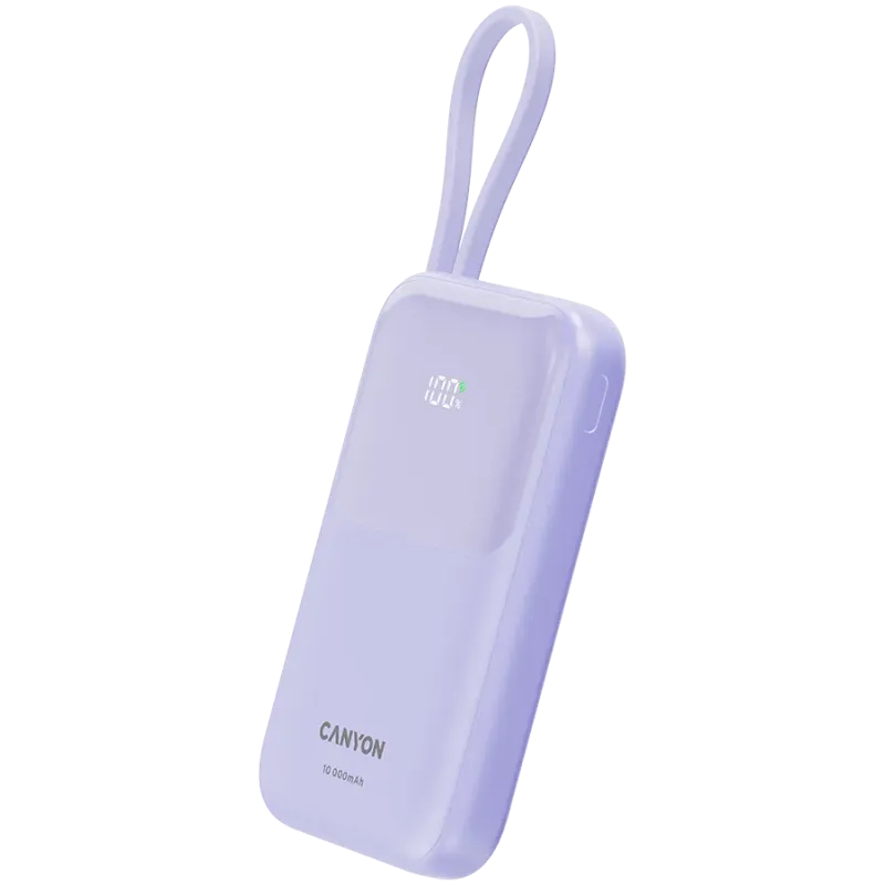 CANYON power bank OnPower 101 built-in cable 10000 mAh PD22.5W Purple - 1