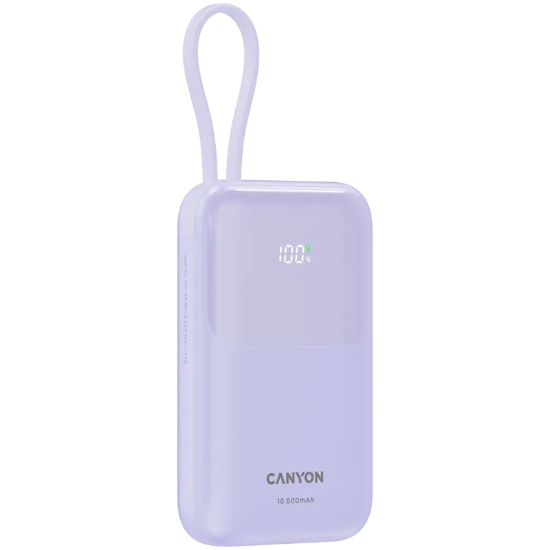 CANYON power bank OnPower 101 built-in cable 10000 mAh PD22.5W Purple - 1