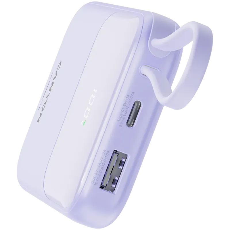 CANYON power bank OnPower 101 built-in cable 10000 mAh PD22.5W Purple - 1