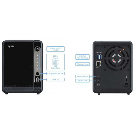 Мрежов сторидж ZyXEL NAS-326, за 2 диска, до 12TB, 1.3GHz, 512MB, Гигабит, USB3.0 - 2
