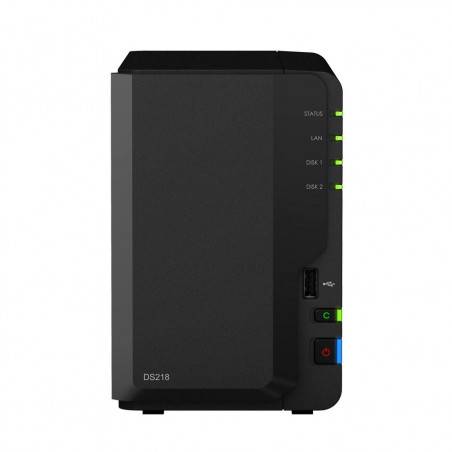 Мрежов сторидж Synology DS218, за 2 диска, до 24TB, CPU 1.4 GHz, 2 GB DDR4 RAM, Гигабит, USB 3.2 - 1
