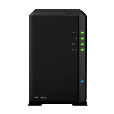 Мрежов сторидж Synology DS218Play, за 2 диска, до 24TB, CPU 1.4 GHz, 1 GB DDR4 RAM, Гигабит, USB 3.2 - 1