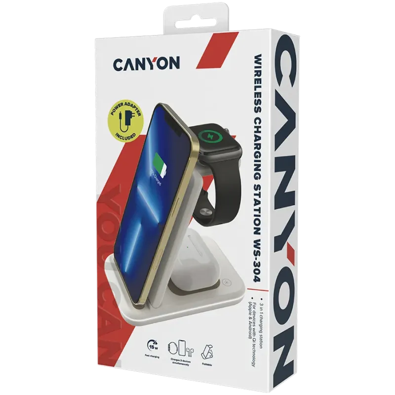 CANYON wireless charger WS-304 15W 3in1 Cosmic Latte - 1